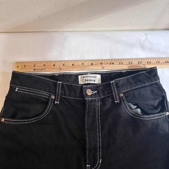 Reformation Cowboy High-Rise Straight Jeans — Black w/ White Contrast Stitch, 28 - Picture 6 of 9